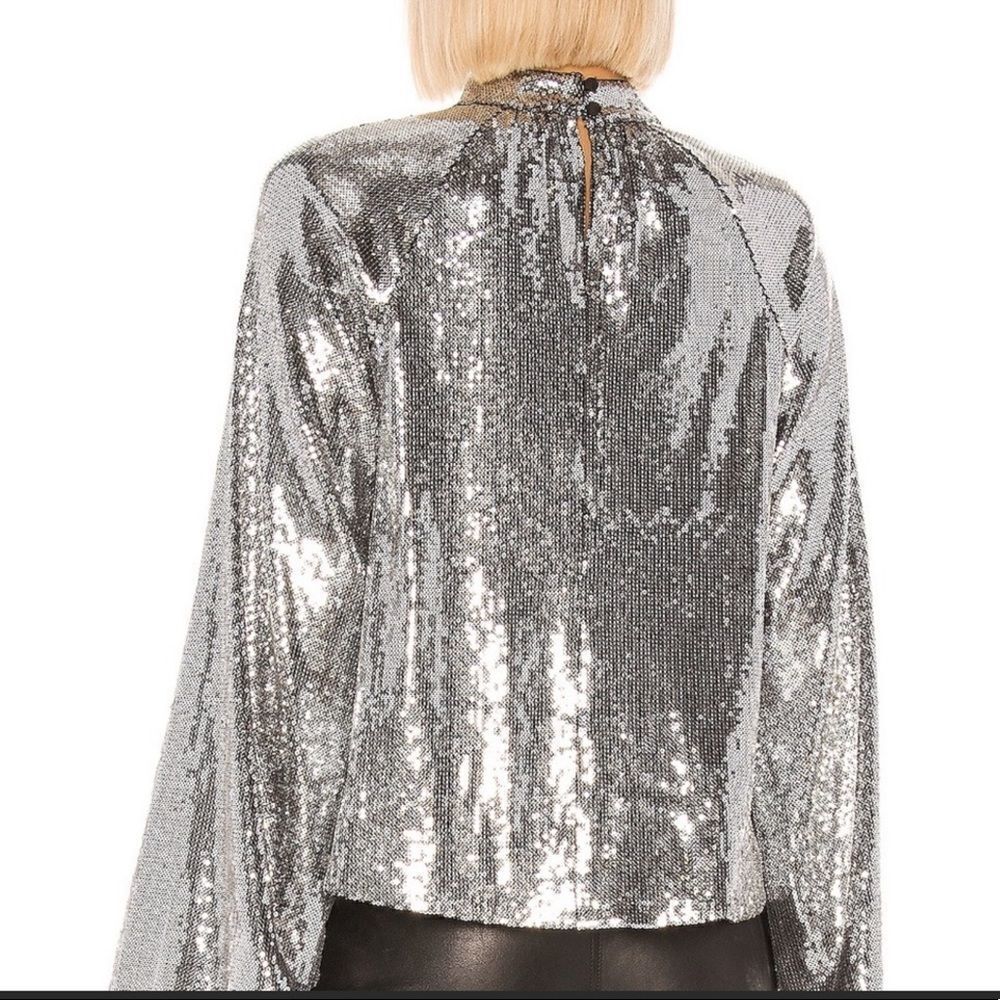 RtA Tennessee Peasant Silver Sequin Bell Sleeve Top Sz XS NWT - Picture 6 of 16